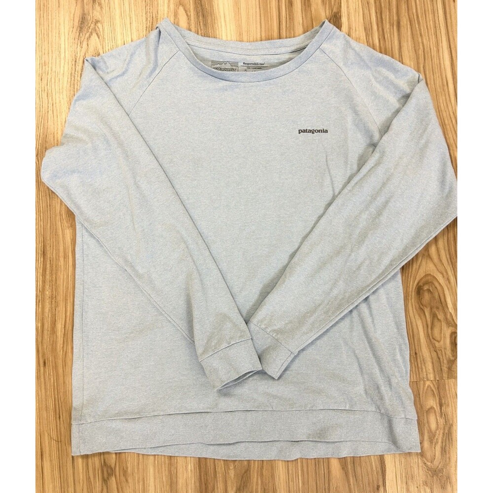Patagonia Responsibili Tee Mountain Logo Long Sleeve T Shirt Mens Sz Large Blue